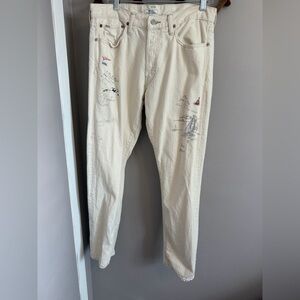 Rare Polo RL Varick Slim Straight Embroidered Cote d’Azur Cream Jeans 33x32